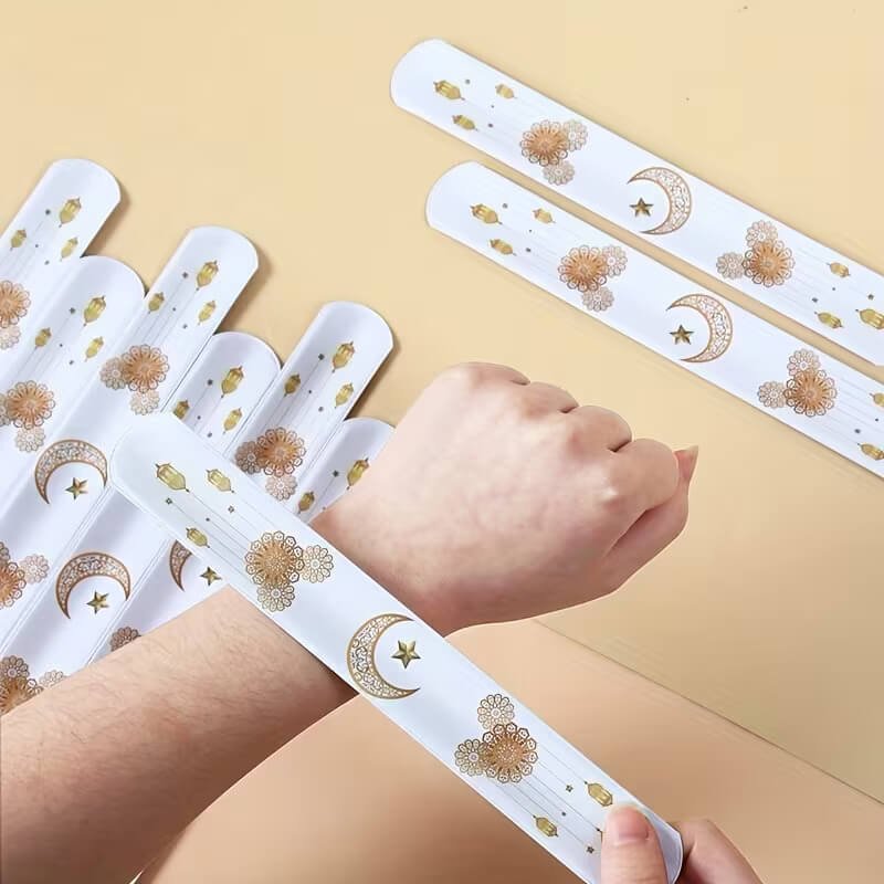 White Ramadan Eid Kids Slap Bracelets - 12 pcs