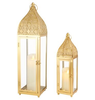 Set Of 2 Gold Elegant Islamic Moroccan Lantern Set