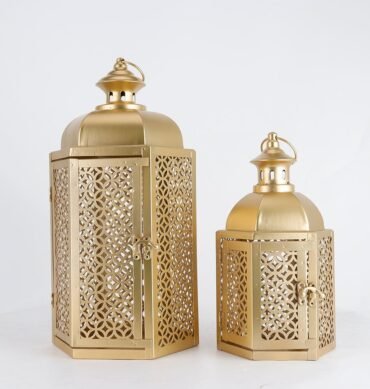 Set Of 2 Gold Moroccan Style Candle Lanterns