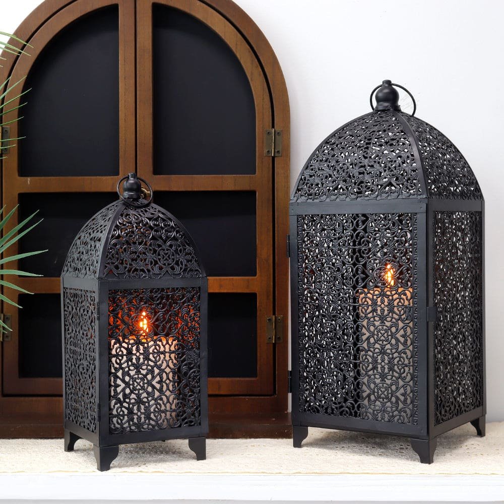 Set Of 2 Vintage Decorative Candle Lantern - Black - Image 2