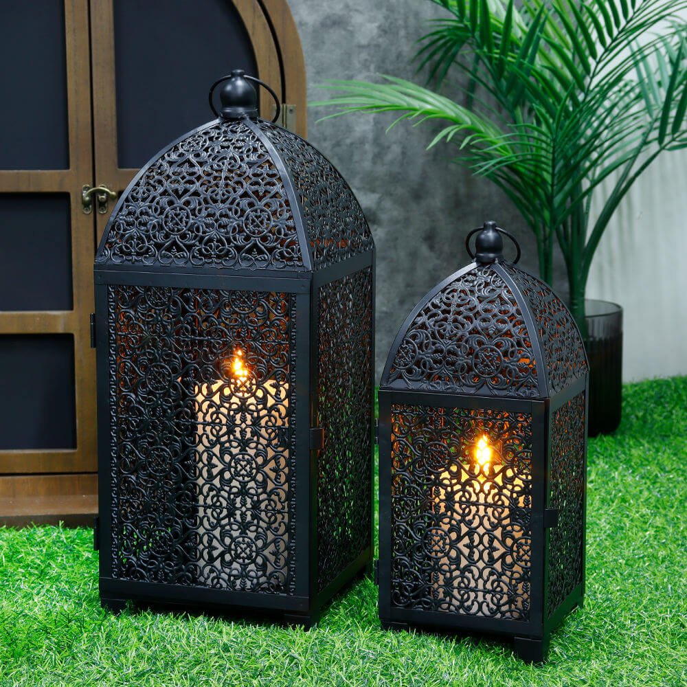 Set Of 2 Vintage Decorative Candle Lantern - Black