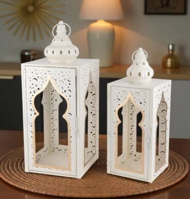 Set Of 2 White Moroccan Style Candle Lanterns