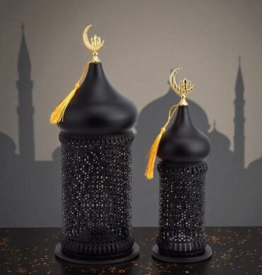 Set of 2 Black Ramadan Lanterns with LED