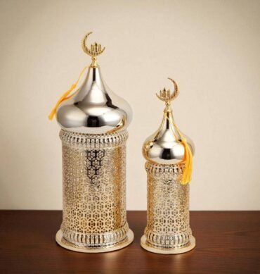 Set of 2 Gold Ramadan Lanterns with LED