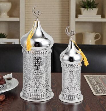 Set of 2 Silver Ramadan Lanterns with LED