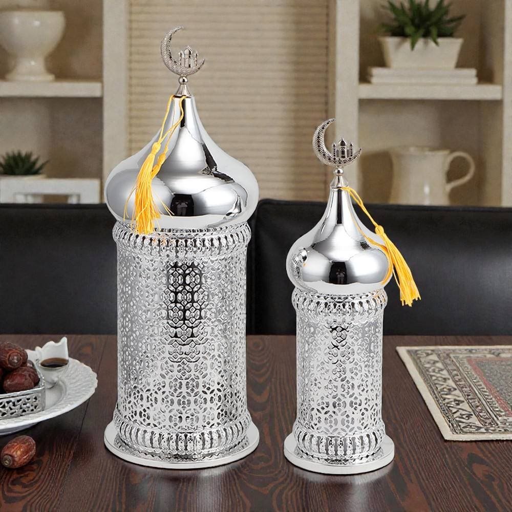 Set of 2 Silver Ramadan Lanterns with LED