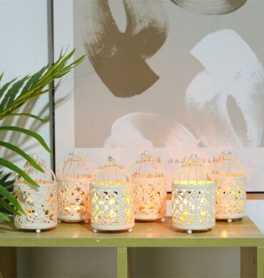 Set of 6 White Birdcage Tealight Candle Lanterns