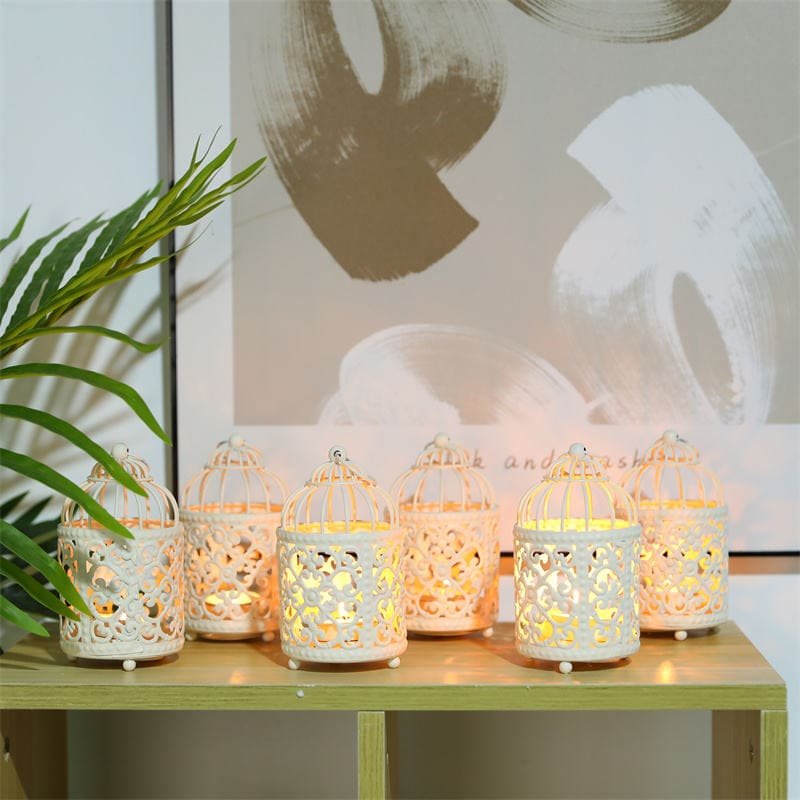 Set of 6 White Birdcage Tealight Candle Lanterns