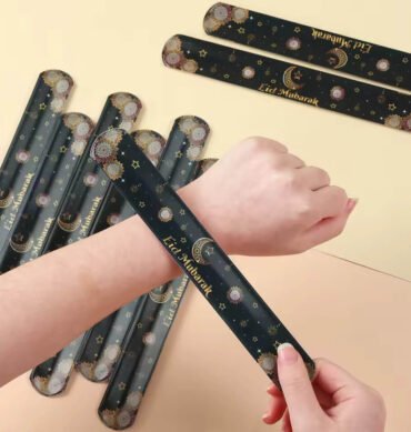 Black Eid Mubarak Kids Slap Bracelets - 12 pcs