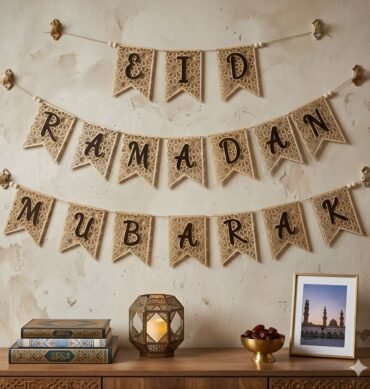 Luxury 2-in-1 Wooden Ramadan Eid Mubarak Banner