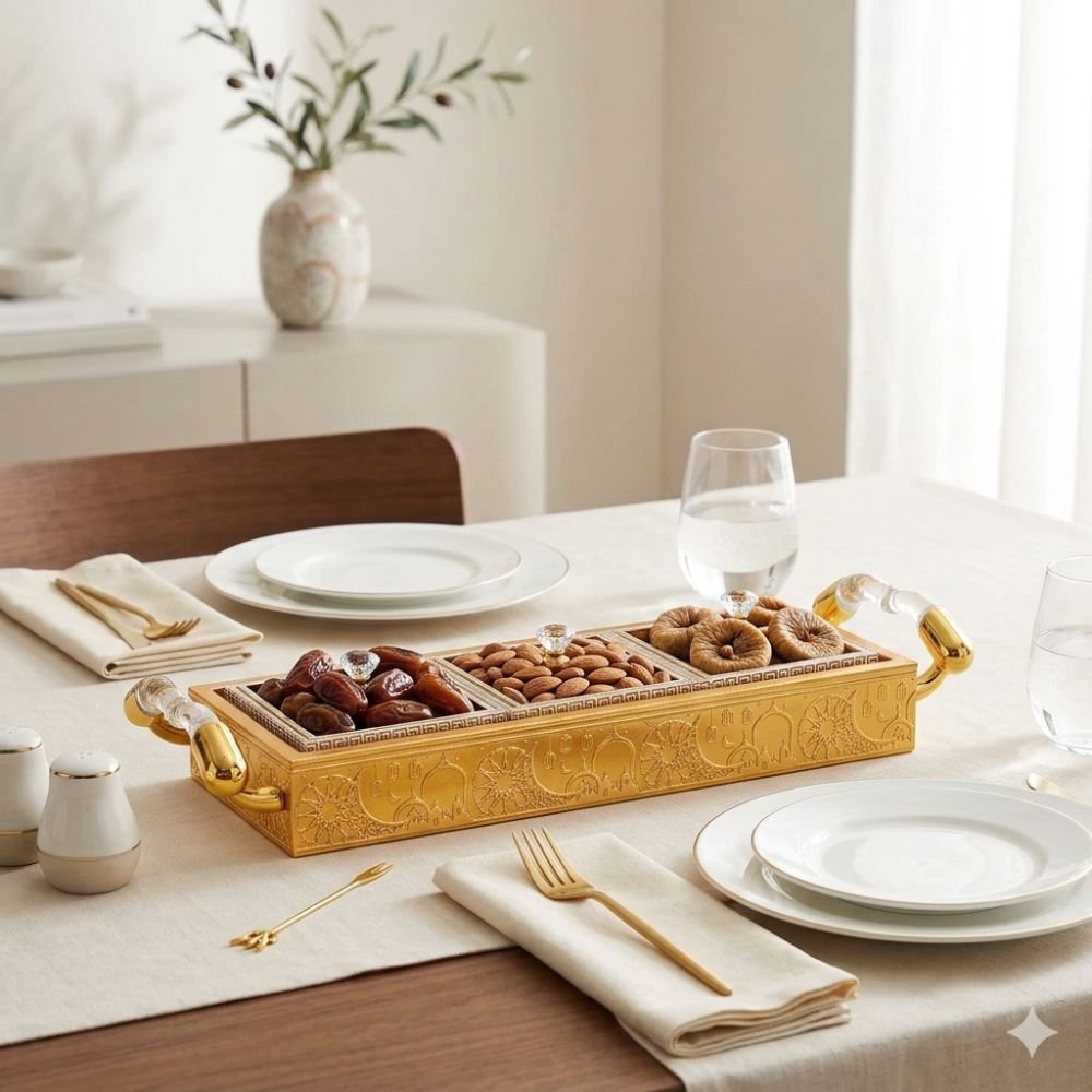 Gold Snack Serving Tray with 3 Compartments