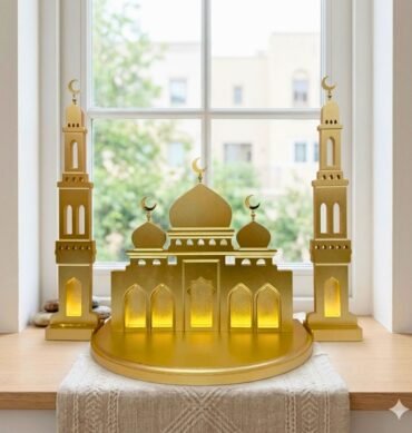 Gold Tall Decorative Wooden Mosque with LED