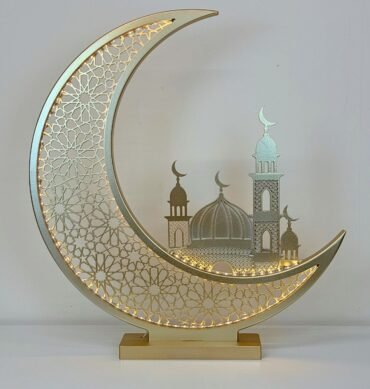 Gold Wooden LED Moon Crescent with Mosque