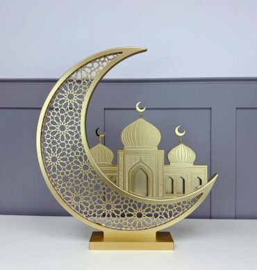 Gold Wooden LED Moon Crescent with Mosque