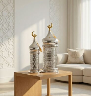 Set of 2 Silver Ramadan Lanterns with LED