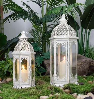 Set Of 2 White Vintage Decorative Candle Lantern