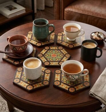 Set of 6 Moroccan Inspired Wooden Coasters