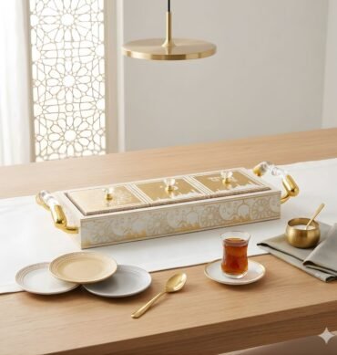 White Snack Serving Tray with 3 Compartments