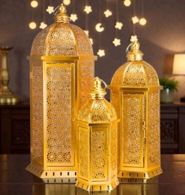 Set of 3 Moroccan-Style Gold Lanterns
