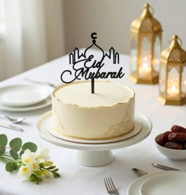 Acrylic Eid Mubarak Mosque Cake Topper - Black